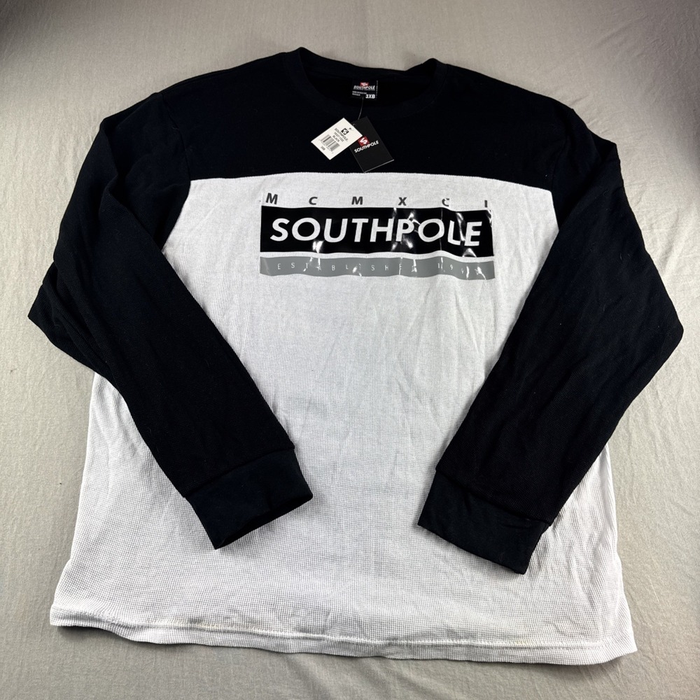 Southpole Waffle Knit Thermal Long Sleeve Shirt Mens 3XB White Black NWD READ